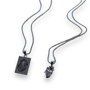 New Silver Metal Anatomical Heart Couple Friendship Necklace 2 Piece Chain